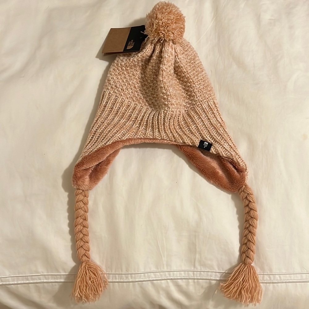 {NWT} The North Face - Women’s Purrl Stitch Earflap Beanie 
Morngpnk/pnkcly